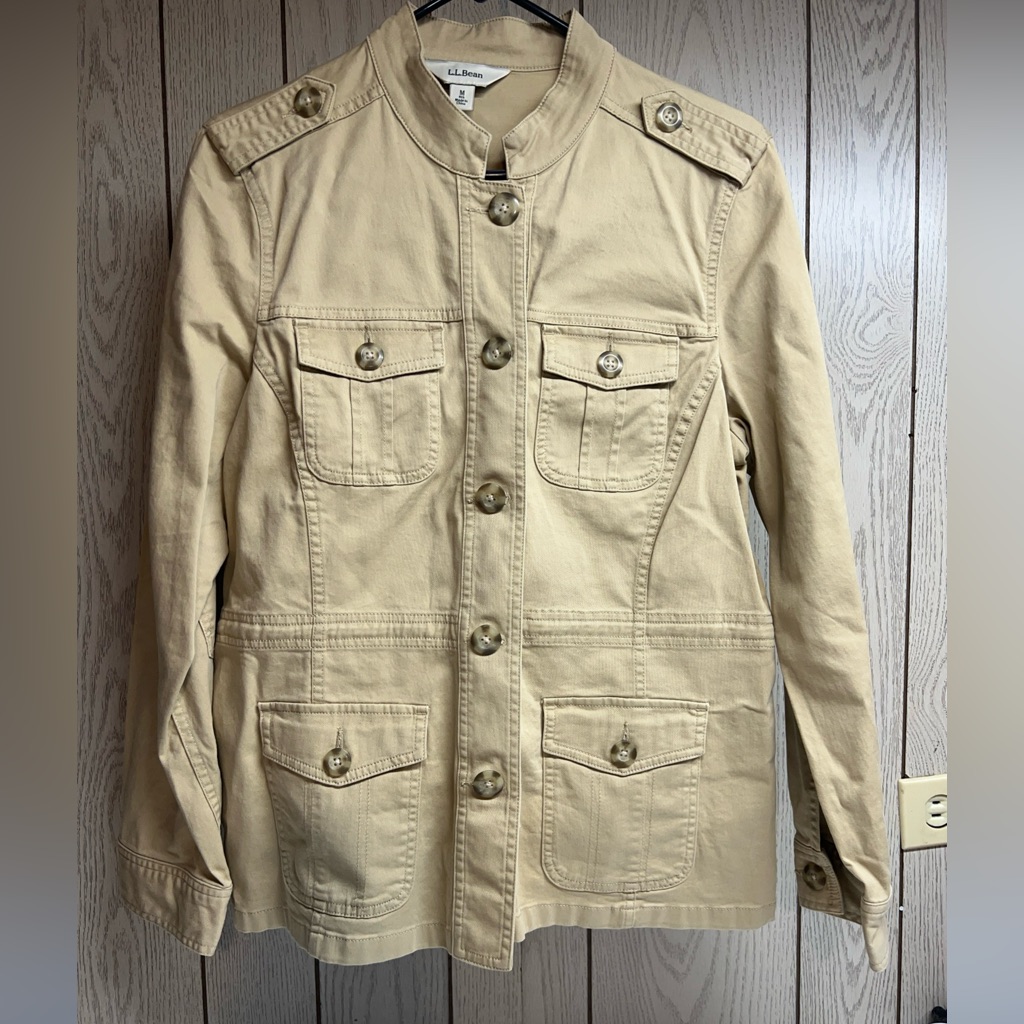 Ll Bean Womens M Field Jacket Cargo Explorer Safari Cotton Stretch Khaki